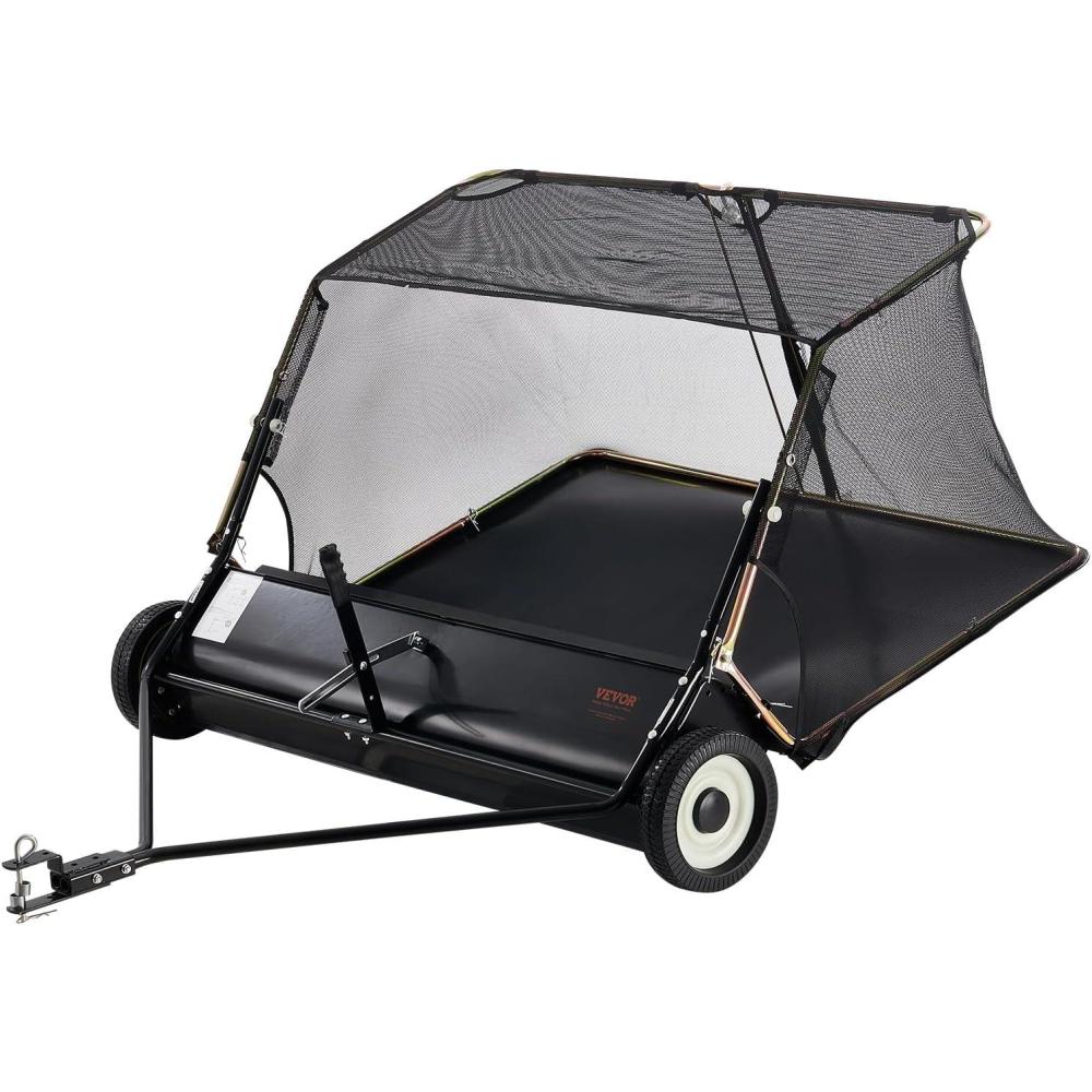 imageVEVOR 52 Inch Lawn Sweeper Tow Behind 26 cuft Large Pull Behind Grass Sweeper Heavy Duty Leaf ampamp Grass Collector with Dumping Rope Design Adjustable Sweeping Height for Picking Up Debris ampamp Grass