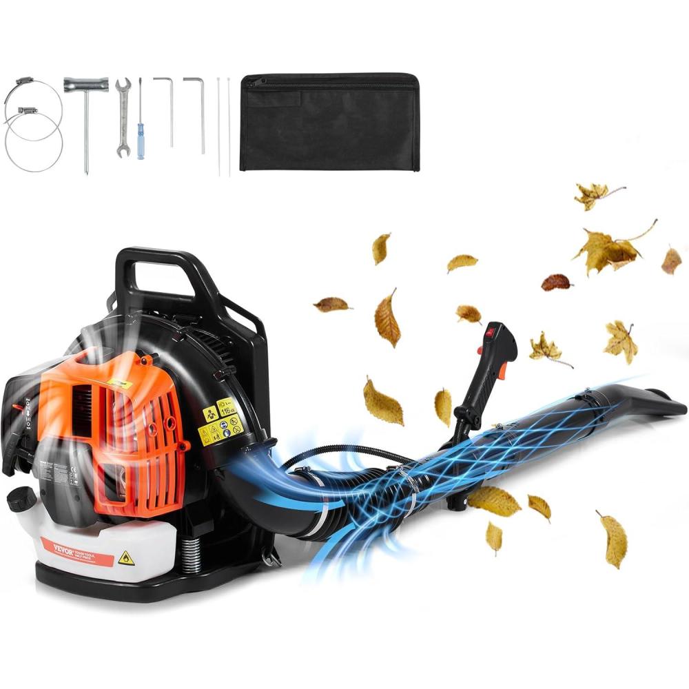 imageVEVOR 63CC Backpack Leaf Blower Gas Powered 189L Tank Delivers 1110CFM ampamp 220MPH Perfect for Garden Maintenance Clearing Leaves ampamp Snow63CC Backpack