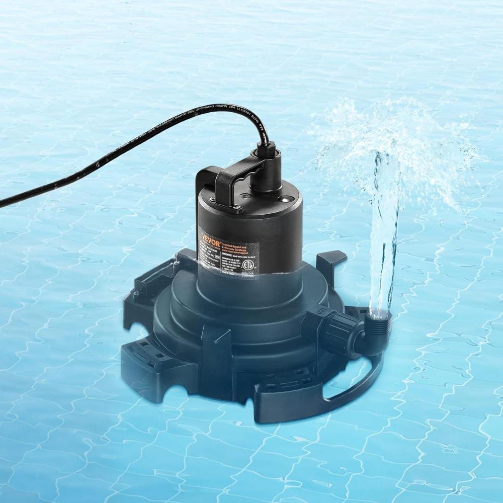 imageVEVOR Automatic Pool Cover Pump 12 HP 1600 GPH 120V Submersible Swimming Pool Cover Pump with 25 ft Power Cord 25 ft Max Head Lift Water Removal and Transfer Pump for Pool Draining Hot Tubs12 HP 1600 GPH