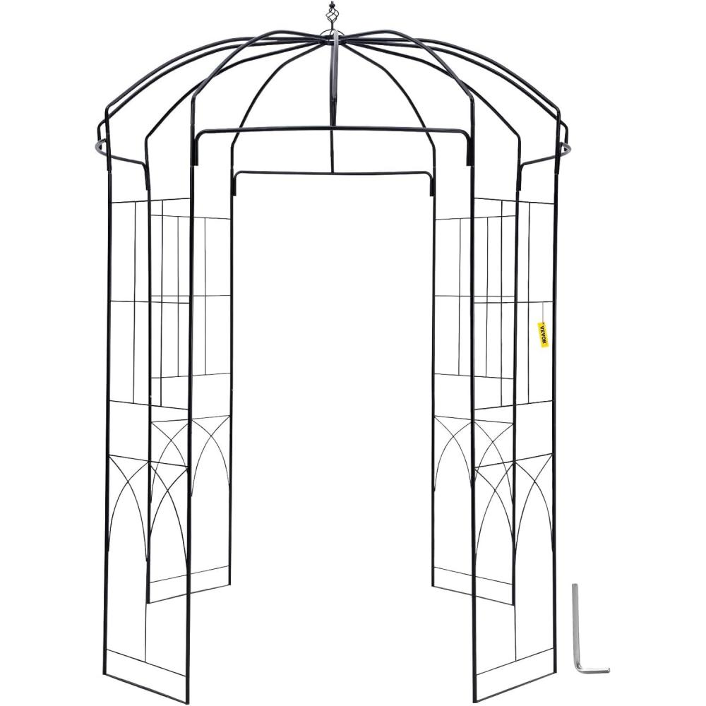 imageVEVOR Birdcage Shape Garden Arch 9 High x 66 Wide Heavy Duty Wrought Iron Arbor Wedding Trellis for Climbing Vines in Outdoor Garden Lawn Backyard Patio BlackBlack
