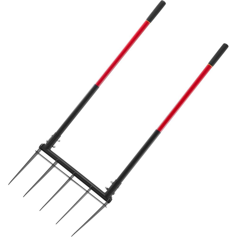 imageVEVOR Broad Fork 5Tine Pitchfork with Dual Fiberglass Handles Heavy Duty Garden Fork Ergonomic UShaped Design Broadfork Hand Tiller Gardening Tool for Composting Transplanting Aeration5TineU