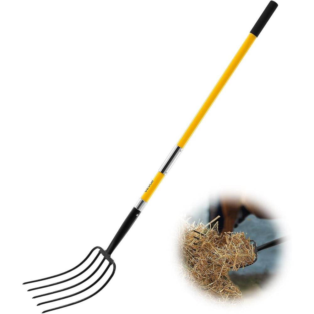 imageVEVOR Broad Fork 5Tine Pitchfork with Dual Fiberglass Handles Heavy Duty Garden Fork Ergonomic UShaped Design Broadfork Hand Tiller Gardening Tool for Composting Transplanting Aeration5Tine