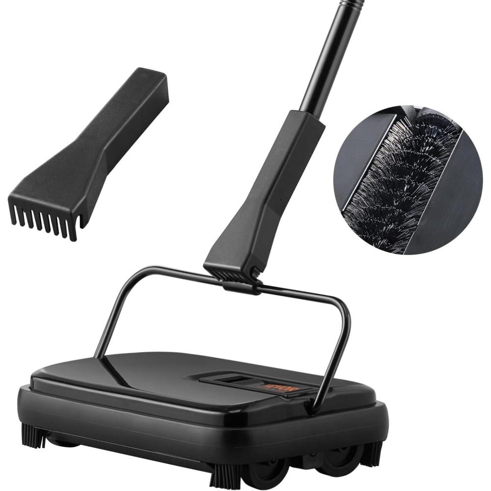 imageVEVOR Carpet Sweeper Manual Floor Sweeper with 300 ml Dustbin Capacity Easy to Empty for Home Office Carpets Pet Hair Dust BlackBlack