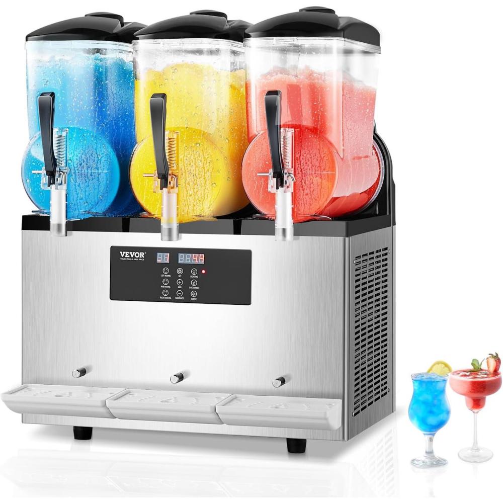 imageVEVOR Commercial Slushy Machine 12Lx3 Triple Tank Frozen Drink Machine 144 Cups Stainless Steel Margarita Smoothie Frozen Drink Maker Slushie Maker for Home Party Restaurants Cafe Bars36L