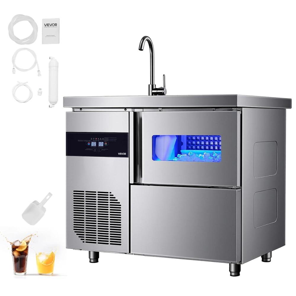 imageVEVOR Countertop Ice Maker 9 Cubes Ready in 6 Mins 26lbs in 24Hrs SelfCleaning Portable Ice Maker with Ice Scoop and Basket Ice Machine with 2 Sizes Bullet Ice for Home Kitchen Office Bar Party132 lbs24Hwith sink