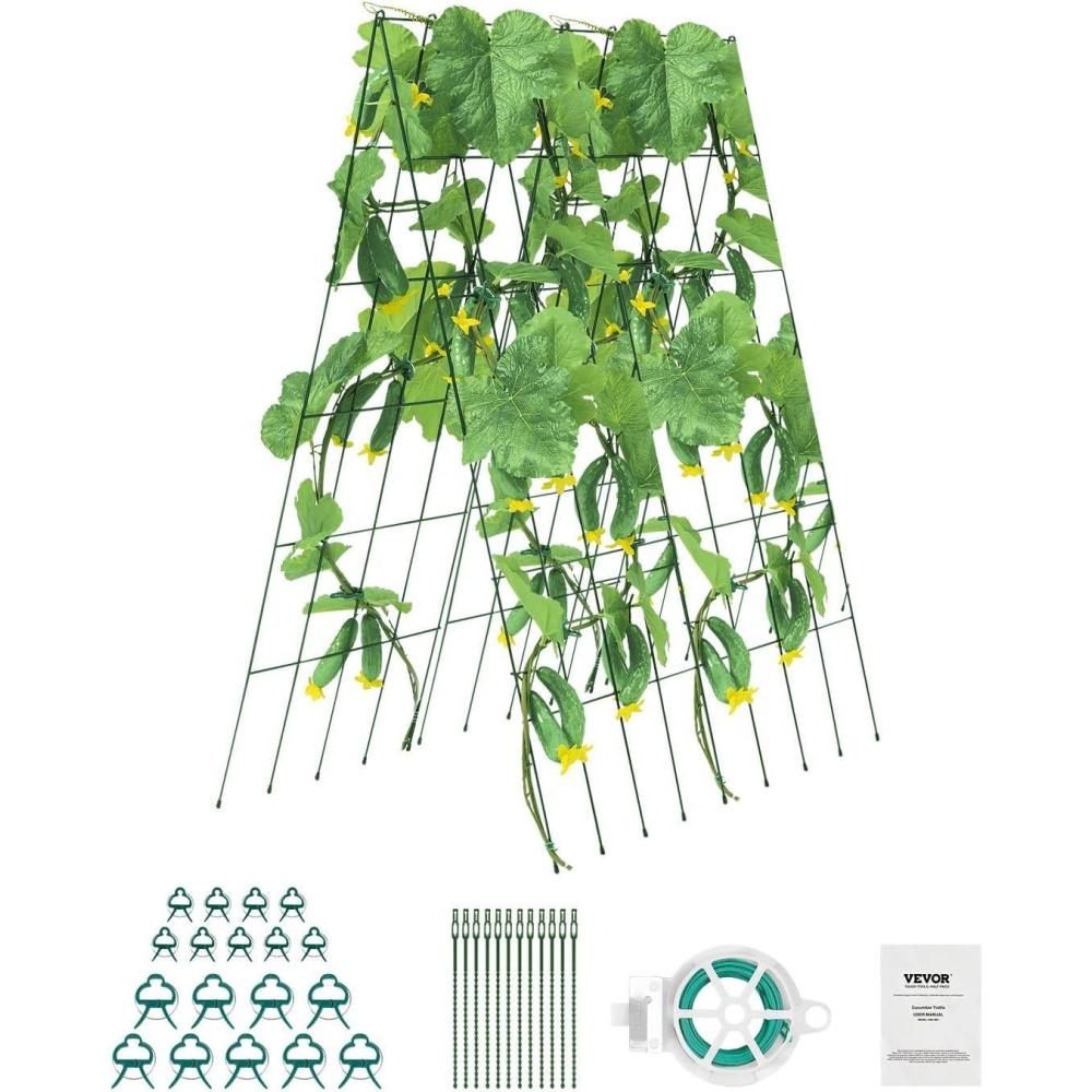 imageVEVOR Cucumber Trellis for Climbing Plants39quot H x 32quot W Foldable Cucumber Trellis Set with Twist Ties Metal Garden Trellis for Raised Bed Outdoor Plant Grow Support for Tomato Vegetable2 Pack39 W x 32 L