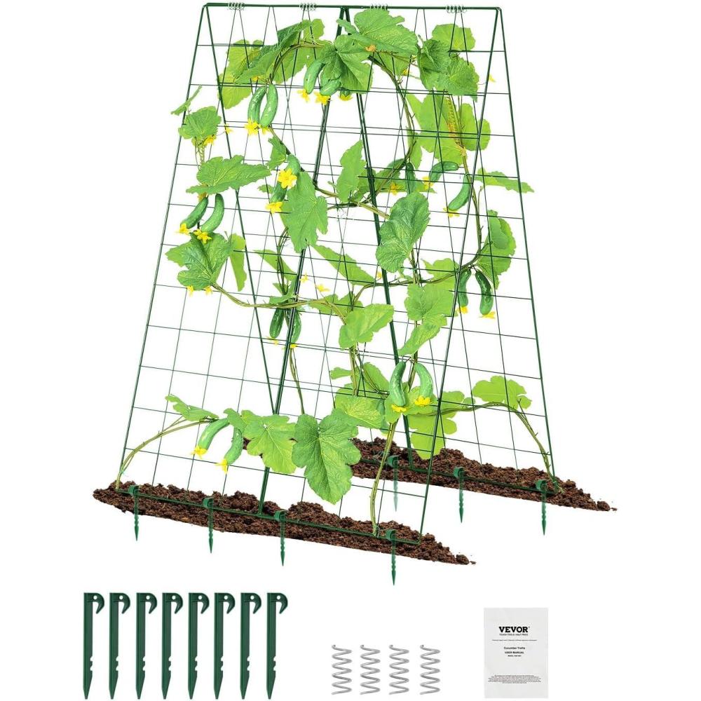imageVEVOR Cucumber Trellis for Climbing Plants39quot H x 32quot W Foldable Cucumber Trellis Set with Twist Ties Metal Garden Trellis for Raised Bed Outdoor Plant Grow Support for Tomato Vegetable2 Pack46 W x 32 L