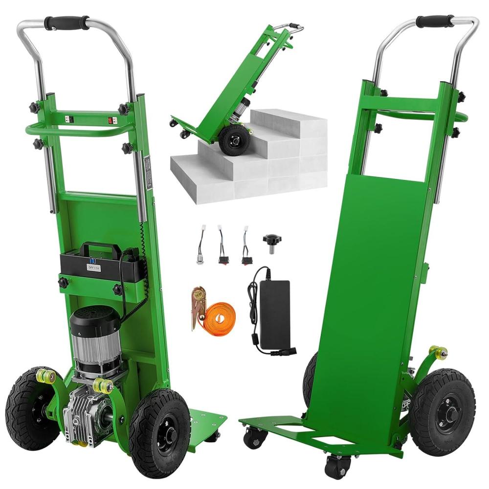 imageVEVOR Electric Stair Climbing Dolly 880lbs Electric Stair Climbing Hand Trucks with 1575in Rope ampamp Extendable Handle Heavy Duty Stair Climber for Warehouse Logistics Moving FurnitureBlueGreen