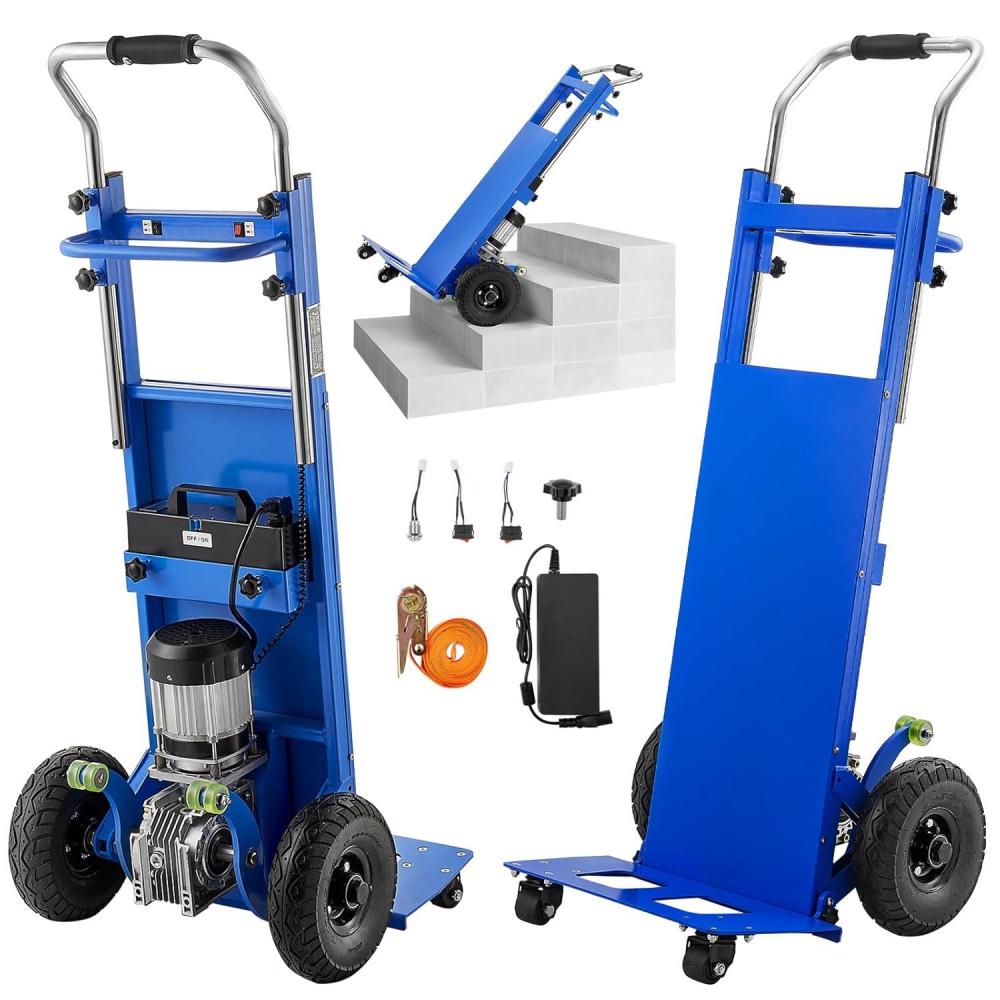imageVEVOR Electric Stair Climbing Dolly 880lbs Electric Stair Climbing Hand Trucks with 1575in Rope ampamp Extendable Handle Heavy Duty Stair Climber for Warehouse Logistics Moving FurnitureBlueBlue