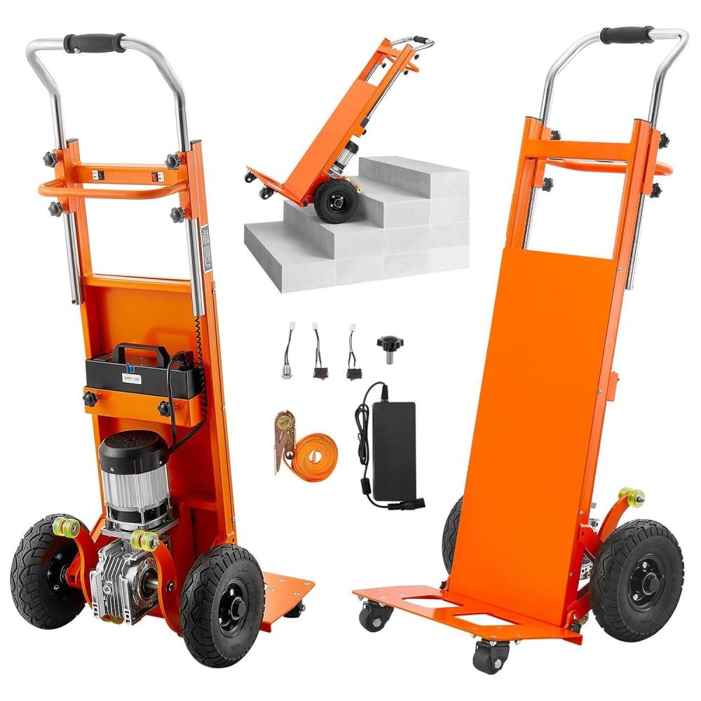 imageVEVOR Electric Stair Climbing Dolly 880lbs Electric Stair Climbing Hand Trucks with 1575in Rope ampamp Extendable Handle Heavy Duty Stair Climber for Warehouse Logistics Moving FurnitureBlueOrange