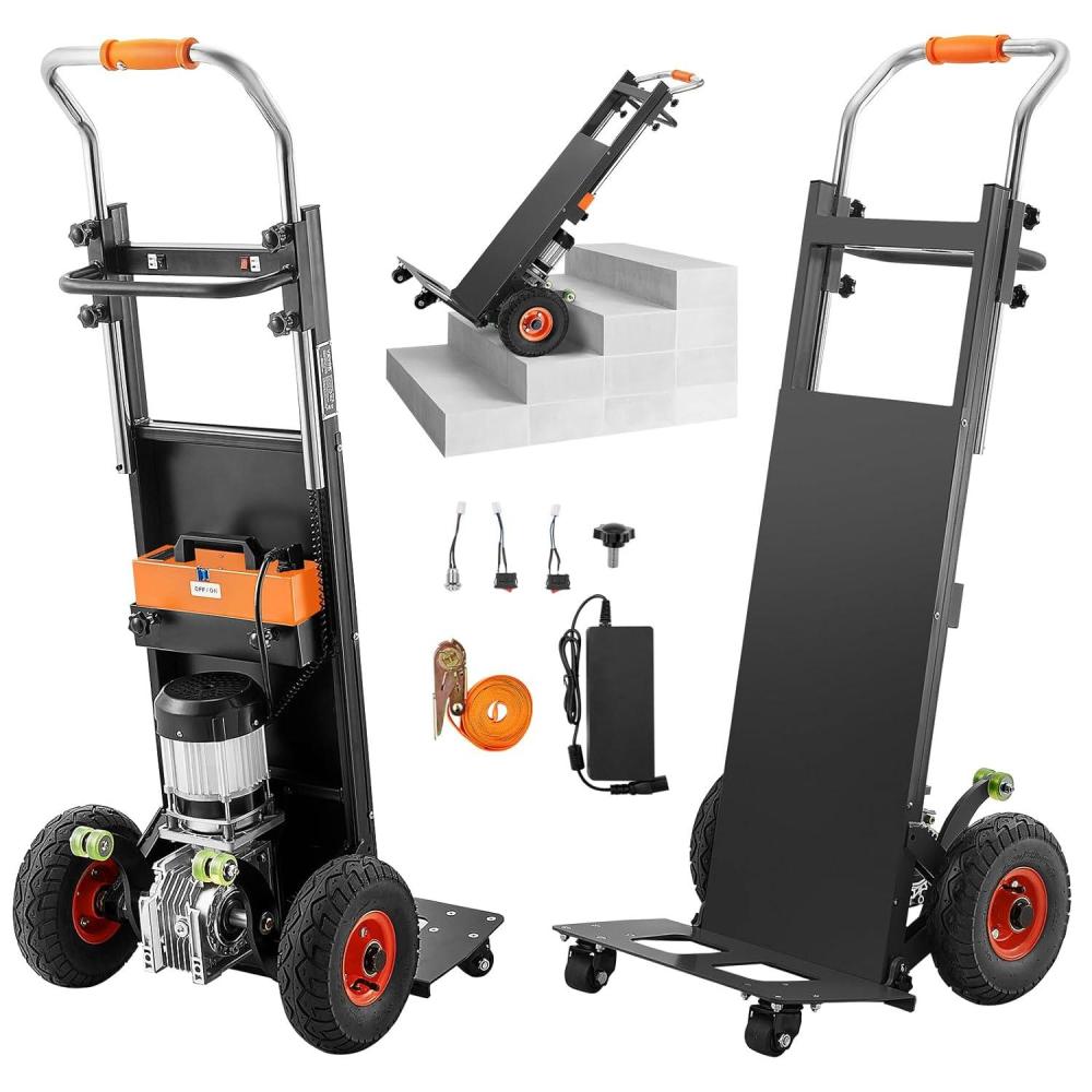 imageVEVOR Electric Stair Climbing Dolly 880lbs Electric Stair Climbing Hand Trucks with 1575in Rope ampamp Extendable Handle Heavy Duty Stair Climber for Warehouse Logistics Moving FurnitureBlueBlack