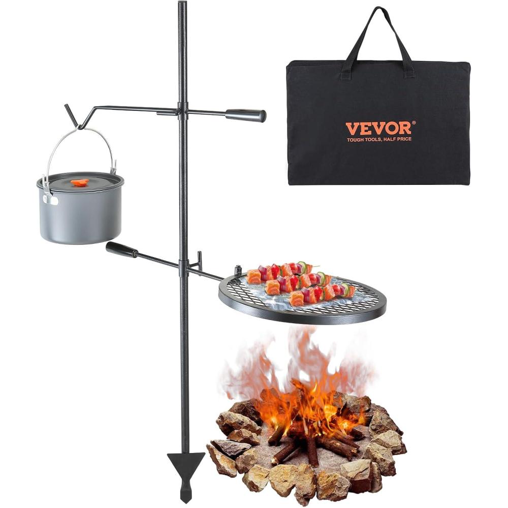 imageVEVOR Folding Campfire Grill Heavy Duty Steel Mesh Grate 224quot Portable Camping Grates Over Fire Pit Camp Fire Cooking Equipment with Legs Carrying Bag Grilling Rack for Outdoor Open Flame Cooking1414 inch