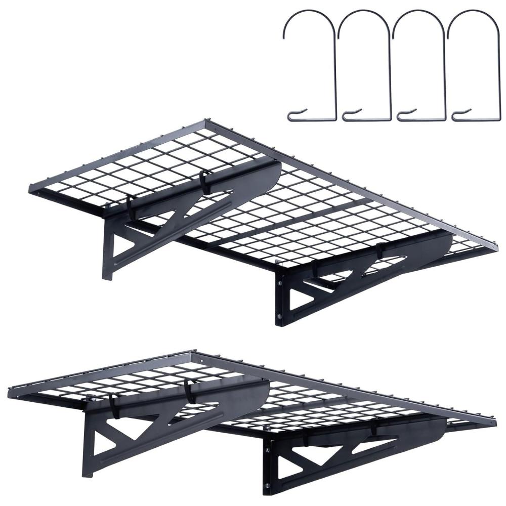 imageVEVOR Garage Shelving Wall Mounted 2 x 6 ft Heavy Duty Shelves 1600 lbs Load Capacity Storage Rack Floating Pack Suitable for Shop Shed Storage Black HL2472502LBS