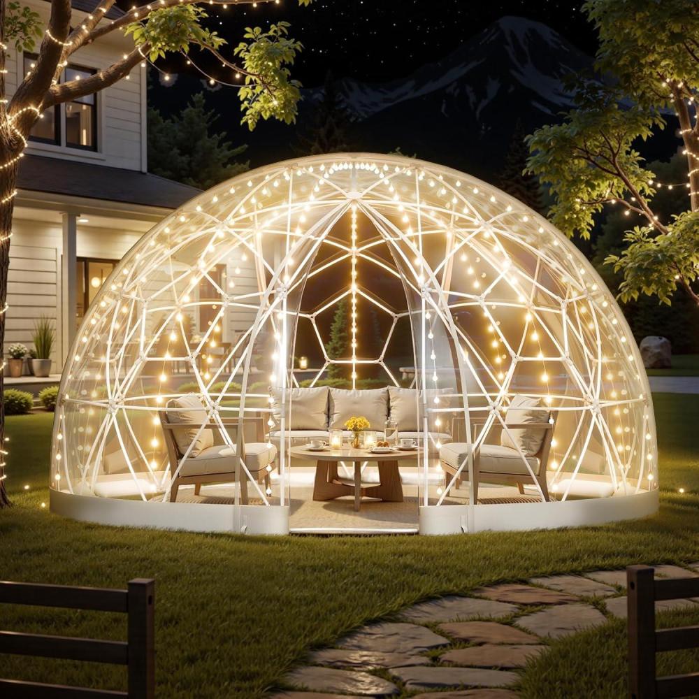 imageVEVOR Garden Dome Tent 95 x 57 ft Outdoor Clear Bubble Tent for 24 Person Weatherproof Geodesic Dome Greenhouse with Window PVC Transparent Tents for Backyard Patios Camping Party Wedding