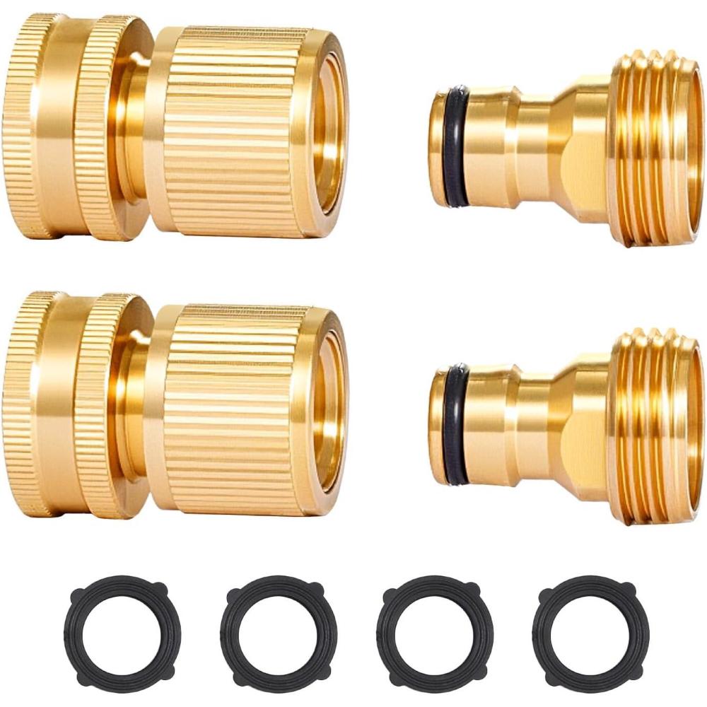 imageVEVOR Garden Hose Quick Connect 34 inch Male ampamp Female 200 PSI Heavy Duty Solid Brass Quick Connector 2 Sets Garden Hose Fitting No Leak Water Hoses Connectors with Gaskets