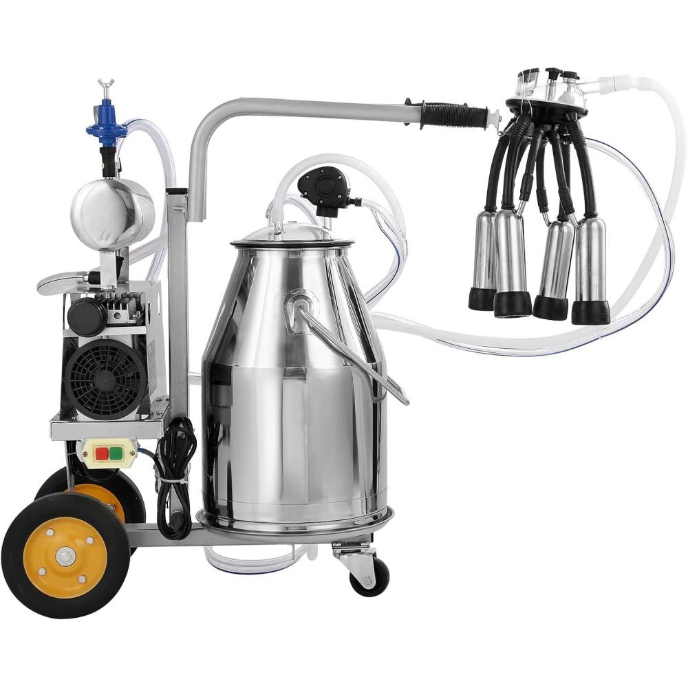 imageVEVOR Goat Milking Machine 12 L 304 Stainless Steel Bucket Electric Automatic Pulsation Vacuum Milker Portable Milker with FoodGrade Silicone Cups and Tubes Adjustable Suction for Cows and Sheep25 L
