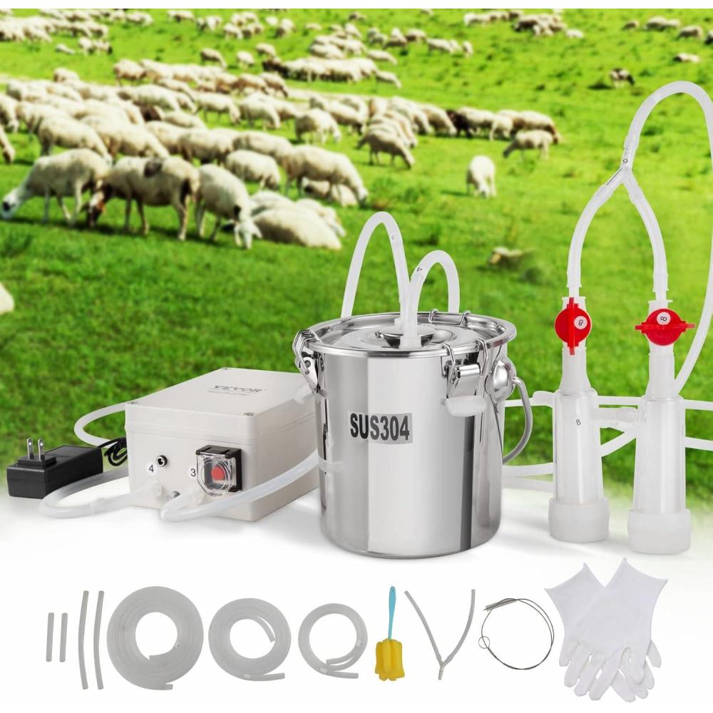 imageVEVOR Goat Milking Machine 12 L 304 Stainless Steel Bucket Electric Automatic Pulsation Vacuum Milker Portable Milker with FoodGrade Silicone Cups and Tubes Adjustable Suction for Cows and Sheep3 L