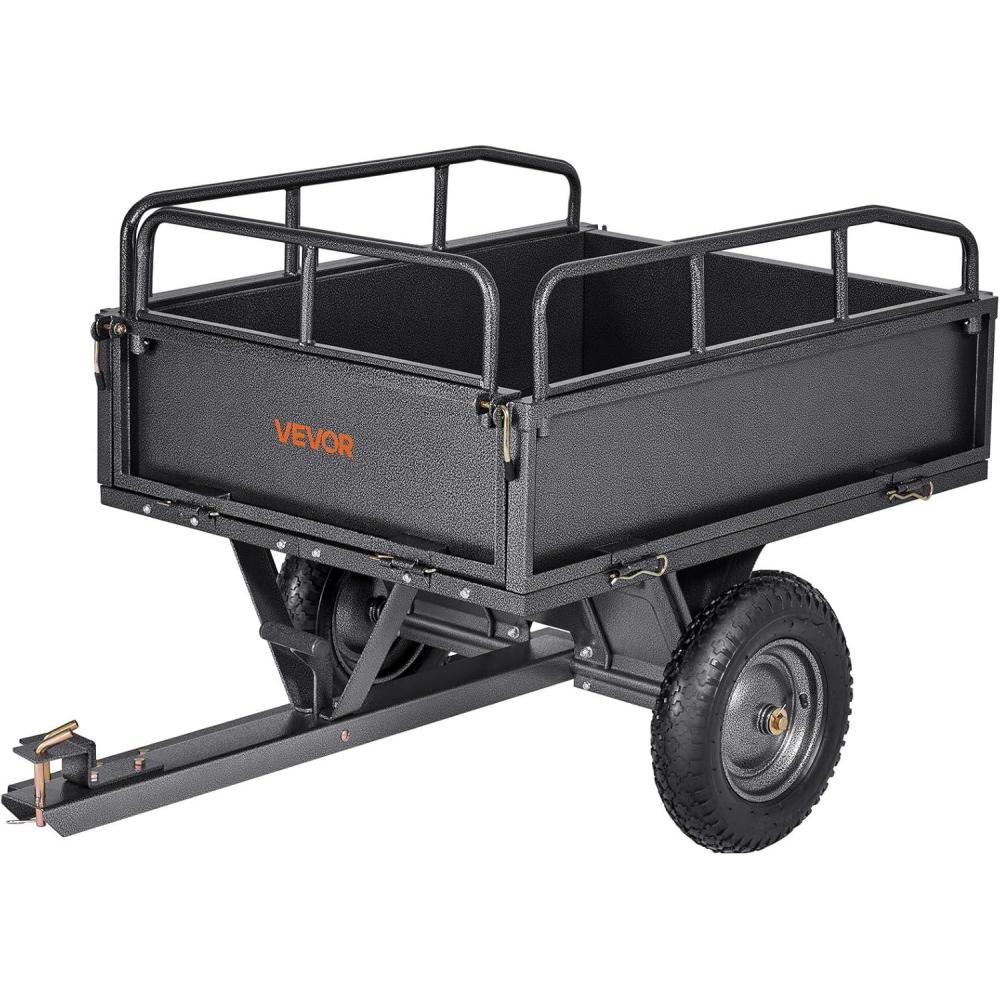 imageVEVOR Heavy Duty ATV Dump Cart  Steel Tow Behind trailer 750 lbs 15 Cubic Feet Garden Utility with Removable Sides500Lbs10cuft