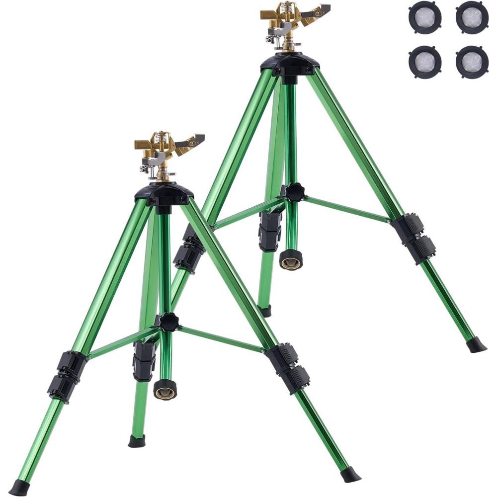 imageVEVOR Impact Sprinkler on Tripod Base 2 Packs Heavy Duty Tripod Sprinklers with Brass Head ampamp 34quot NH Connector 360 Degree Large Area Irrigation Sprinkler Adjustable Heights Sprinkler for Yard2PC