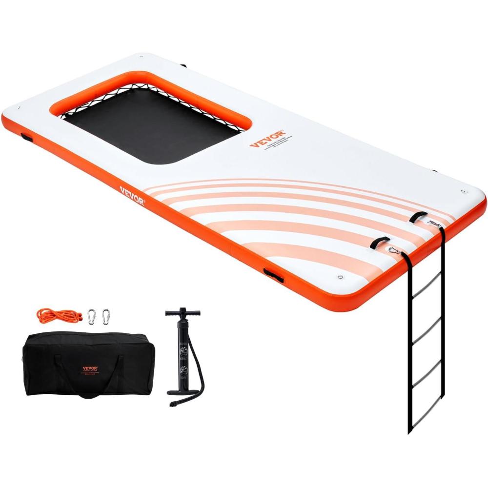 imageVEVOR Inflatable Floating Dock Inflatable Dock Platform NonSlip Air Dock Platform with Portable Carrying Bag ampamp Detachable Ladder Floating Platform Island Raft for Pool Beach Ocean15 x 65FTMesh Version