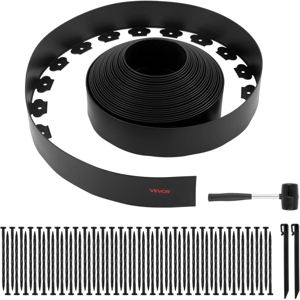 imageVEVOR Landscape Edging 66 ft x 4 in Plastic Garden Border Edging with 60 Spikes ampamp 2 Ground Stakes No Dig Flexible Lawn Edgings Roll UVResistant Mini Fence Borders for Flower Beds Yard Paver66ft4inLshaped