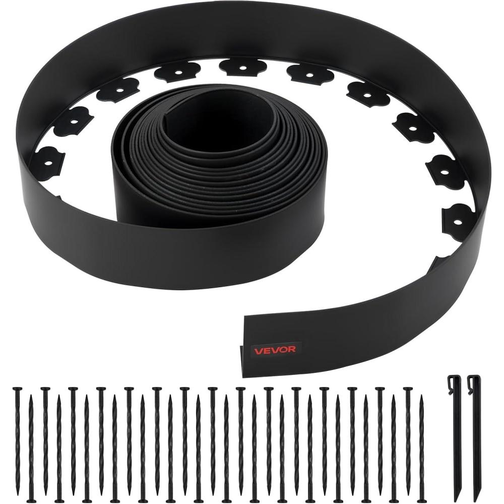imageVEVOR Landscape Edging 66 ft x 4 in Plastic Garden Border Edging with 60 Spikes ampamp 2 Ground Stakes No Dig Flexible Lawn Edgings Roll UVResistant Mini Fence Borders for Flower Beds Yard Paver33ft4inLshaped