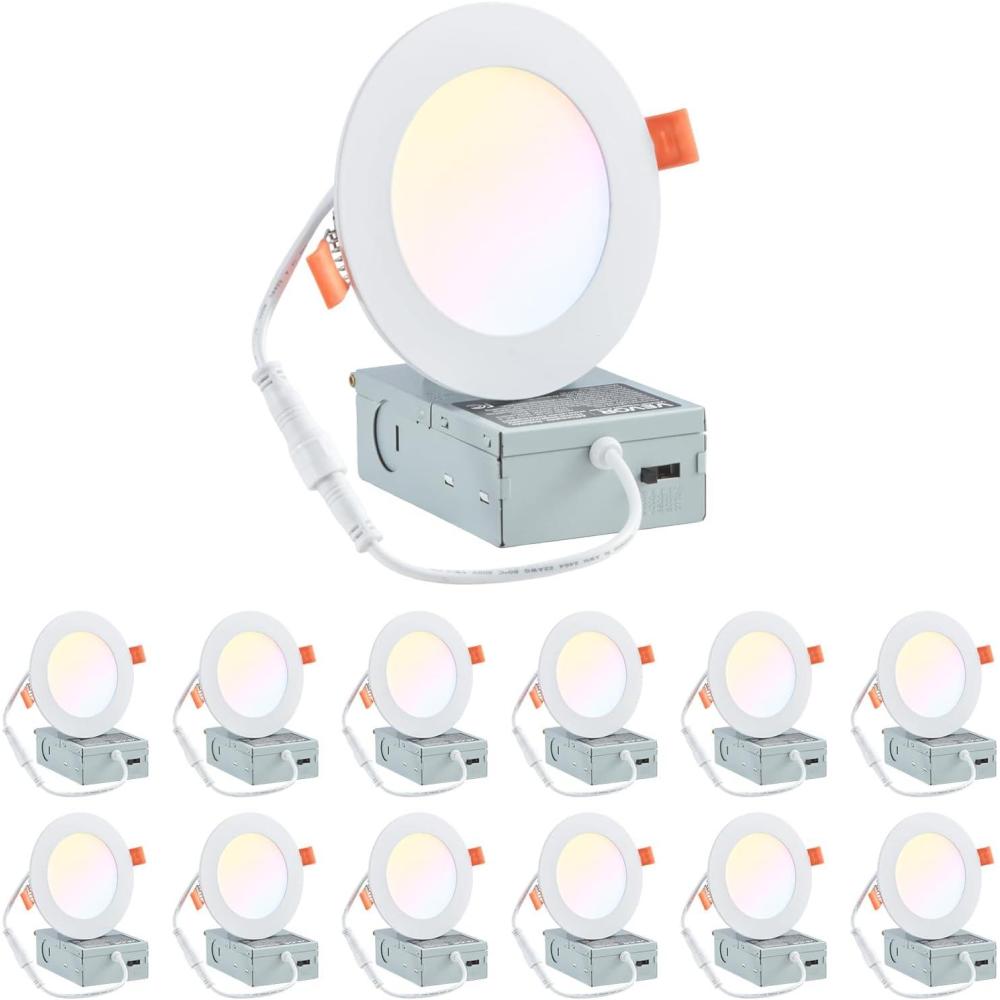 imageVEVOR Landscape Lighting 6W Low Voltage LED Landscape Lights IP66 Waterproof Landscape Spotlights Yard Lawn Garden Pathway Outdoor Lights 12V 24V 450LM Warm White 3000K 12 Pack with ConnectorsIndoorLED Recessed Ceiling Light