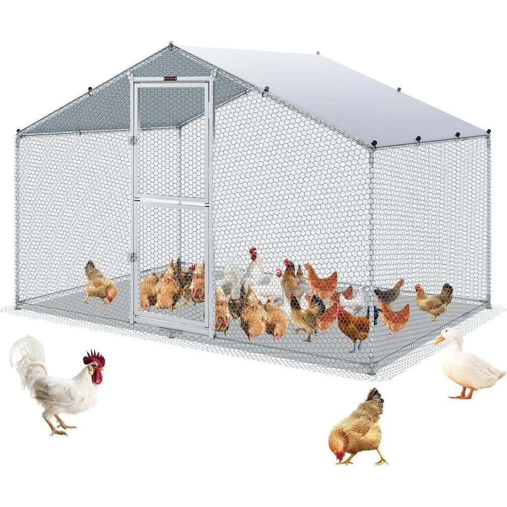 imageVEVOR Large Metal Chicken Coop with Run Walkin Chicken Coop for Yard with Waterproof Cover 65 x 98 x 65 ft Spire Roof Large Poultry Cage for Hen House Duck Coop and Rabbit RunSpire Roof with Split Door