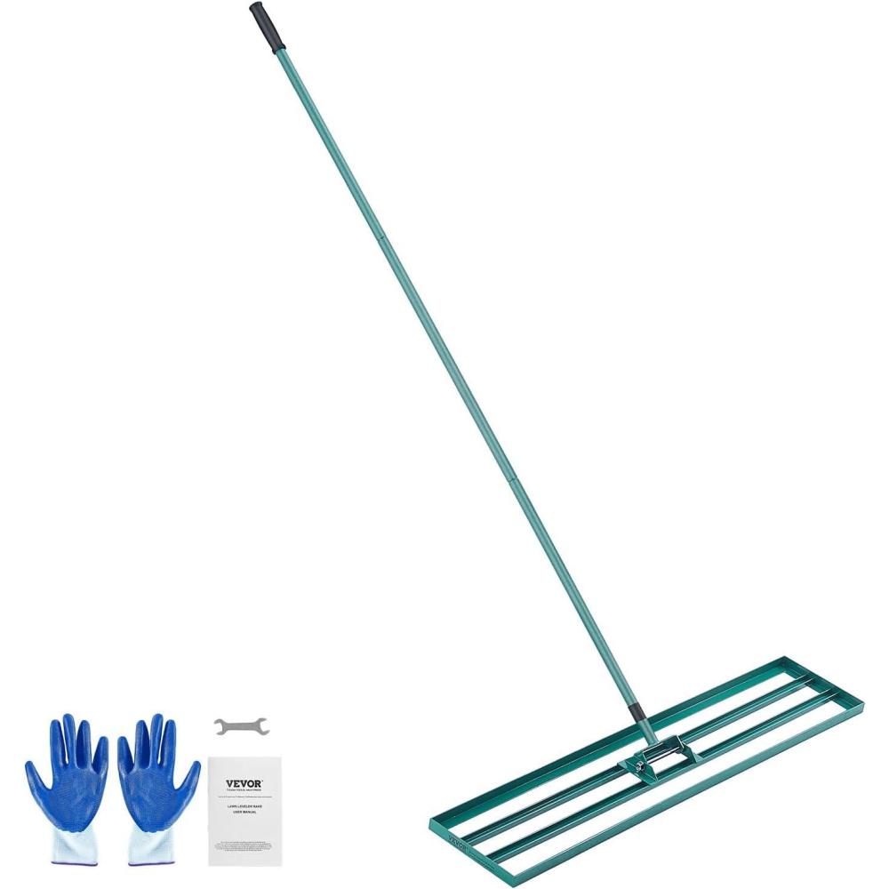 imageVEVOR Lawn Leveling Rake 48quotquotx10quotquot Level Lawn Tool HeavyDuty Lawn Leveler with 78quotquot Steel Extended Handle Yard Leveling Rake Suit for Garden Golf Lawn Farm Green48x10