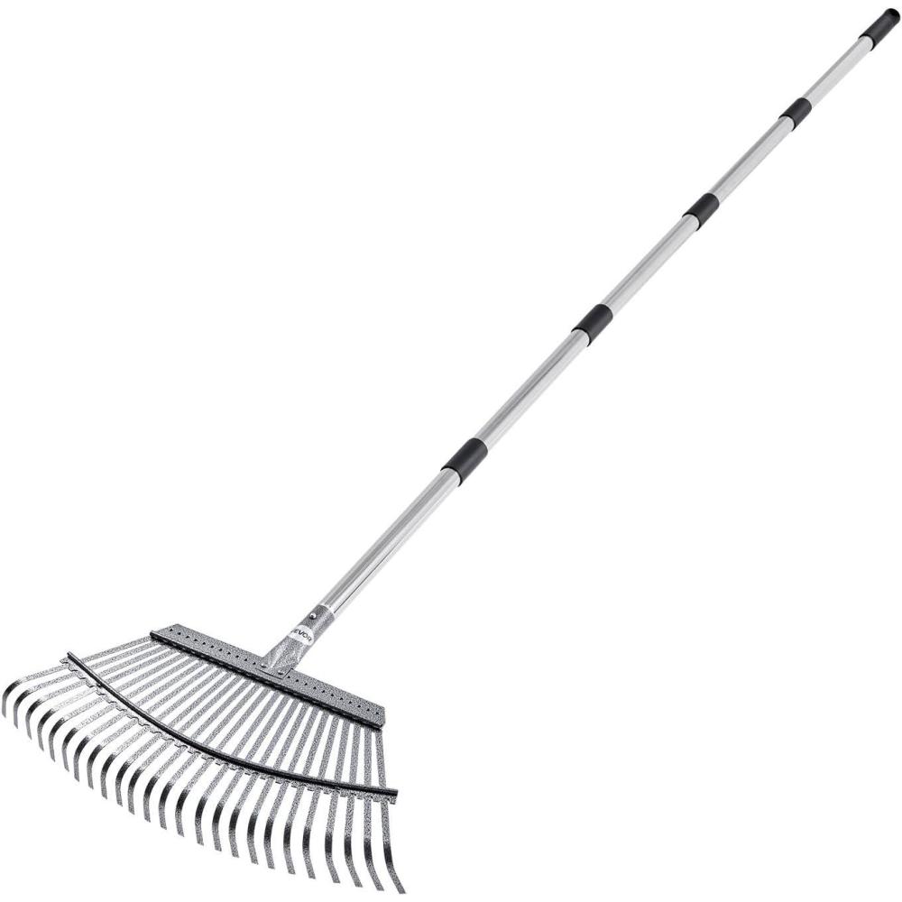 imageVEVOR Leaf Rake 25 Metal Tines Adjustable Garden Rake for Lawns with 183 Inch Wide Head ampamp 364728 Inch Long Handle Heavy Duty Stainless Steel Small Leaves Tool for Gardening Camping Yard Grass18in width
