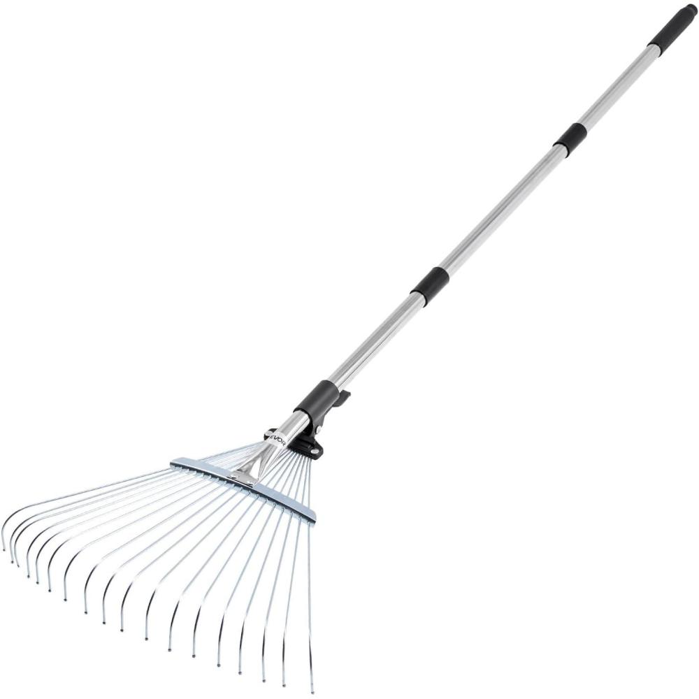 imageVEVOR Leaf Rake 25 Metal Tines Adjustable Garden Rake for Lawns with 183 Inch Wide Head ampamp 364728 Inch Long Handle Heavy Duty Stainless Steel Small Leaves Tool for Gardening Camping Yard Grass7711in width