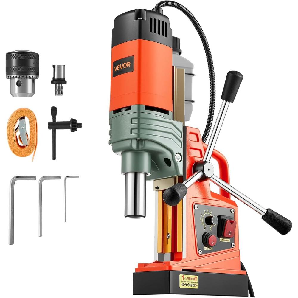 imageVEVOR Magnetic Drill 1450W Motor 16 in Boring Diameter 2810 lbf Portable Electric Mag Drill Press with 2 Coring Bits Variable Speed Drilling Machine for Metal Surface Home Improvement IndustryW 2  NEW