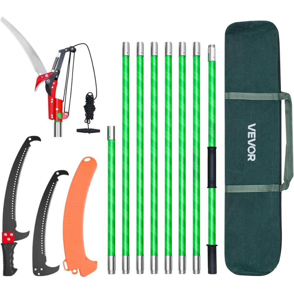 imageVEVOR Manual Pole Saw 38727 ft Extendable Pole Tree Pruner with Scissors Sharp 65Mn Steel Blade Lightweight Fiberglass Handle Pole for High Branch Trimming Pruning Tool for Palms and ShrubsTree Pruner with Scissors