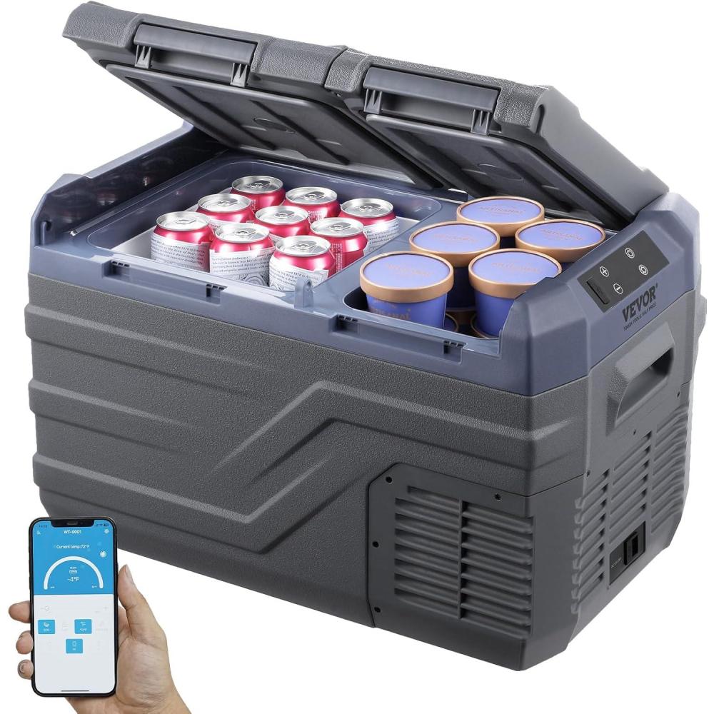 imageVEVOR NLS45 12 Volt Car Refrigerator Fridge 32 L Dual Zone Portable Freezer 468 Adjustable Range 1224V DC and 100240V AC Compressor Cooler for Outdoor Camping RV Bule and greyDual Zone 264QT