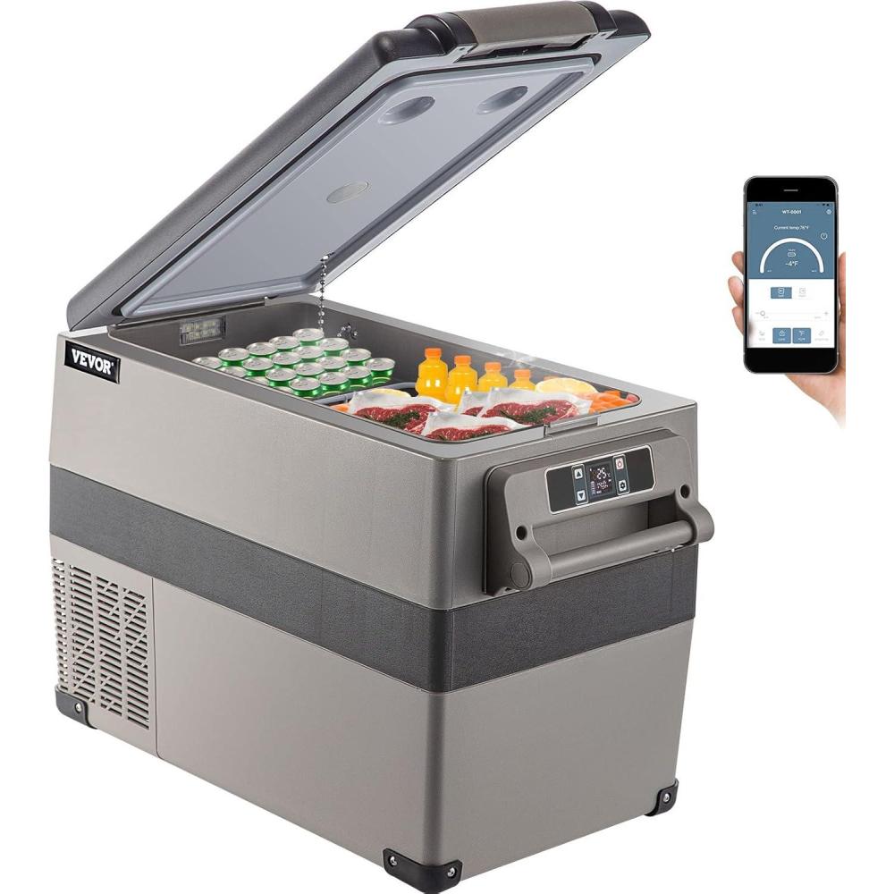 imageVEVOR NLS45 12 Volt Car Refrigerator Fridge 32 L Dual Zone Portable Freezer 468 Adjustable Range 1224V DC and 100240V AC Compressor Cooler for Outdoor Camping RV Bule and greySingle Zone 48QT