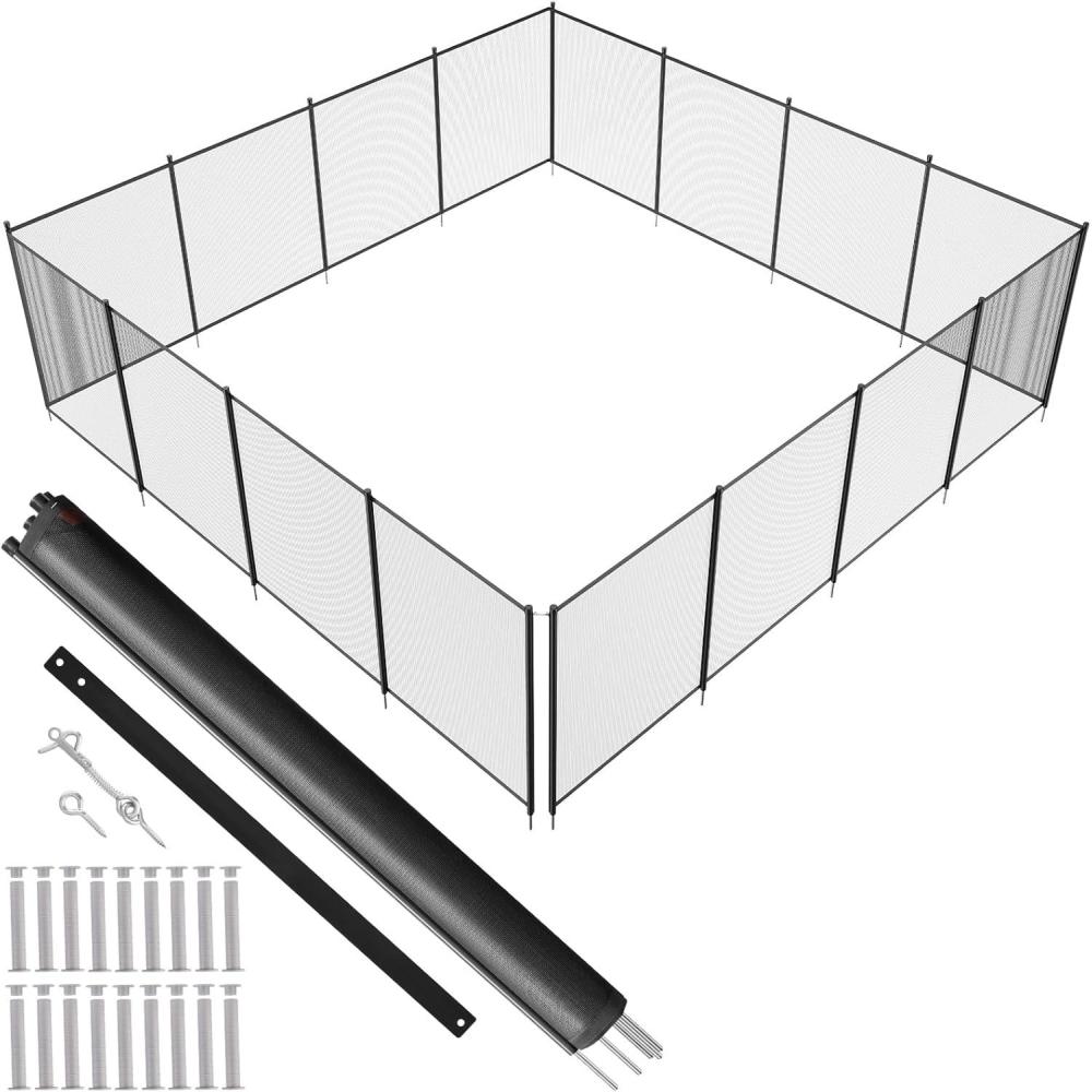 imageVEVOR Pool Fence 4 x 12 FT Pool Fences for Inground Pools Removable Pool Fencing Easy DIY Installation Swimming Pool Fence 340gms Teslin PVC Pool Fence Mesh Protects Kids and Pets4FTx48FT
