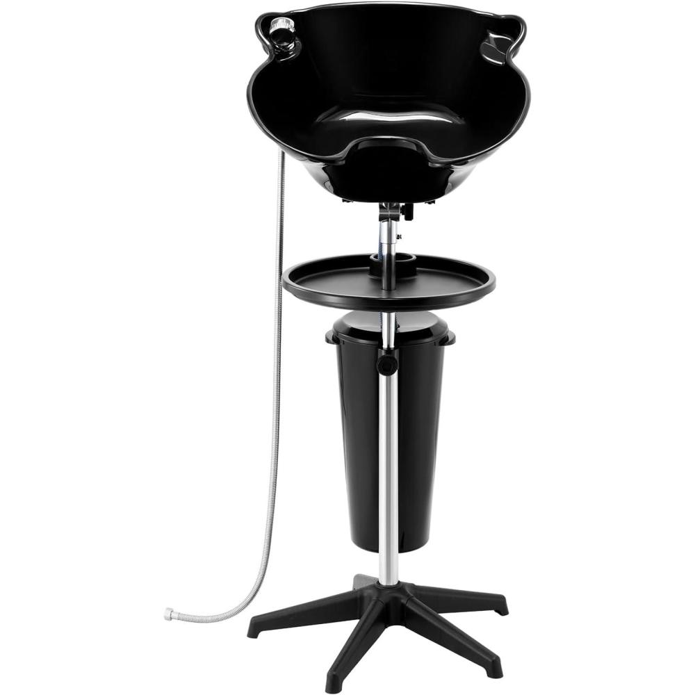 imageVEVOR Portable Shampoo Bowl Shampoo Sink for Washing Hair with Electric Pump Includes 2 Buckets 2 Showerheads Drain Hose Height and Angle Adjustable Portable Wash Bowl for Home Salon Use BlackHair sink w 1 bucket  storage basin