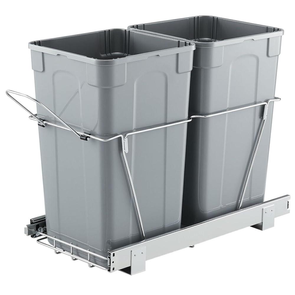 imageVEVOR PullOut Trash Can 27 QT x2 Double Under Mount Kitchen Waste Container Heavy Duty Garbage Recycling Bin with Door Kit and Soft Close Slide for Kitchen Cabinet Sink Under Counter Grey54QT27QTx2