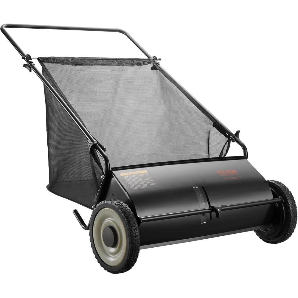 imageVEVOR Push Lawn Sweeper 21inch Leaf ampamp Grass Collector Heavy Duty Thickened Steel Durable to Use with Large Capacity 35 cu ft Mesh Collection Hopper Bag 2 Spinning Brushes26 inch