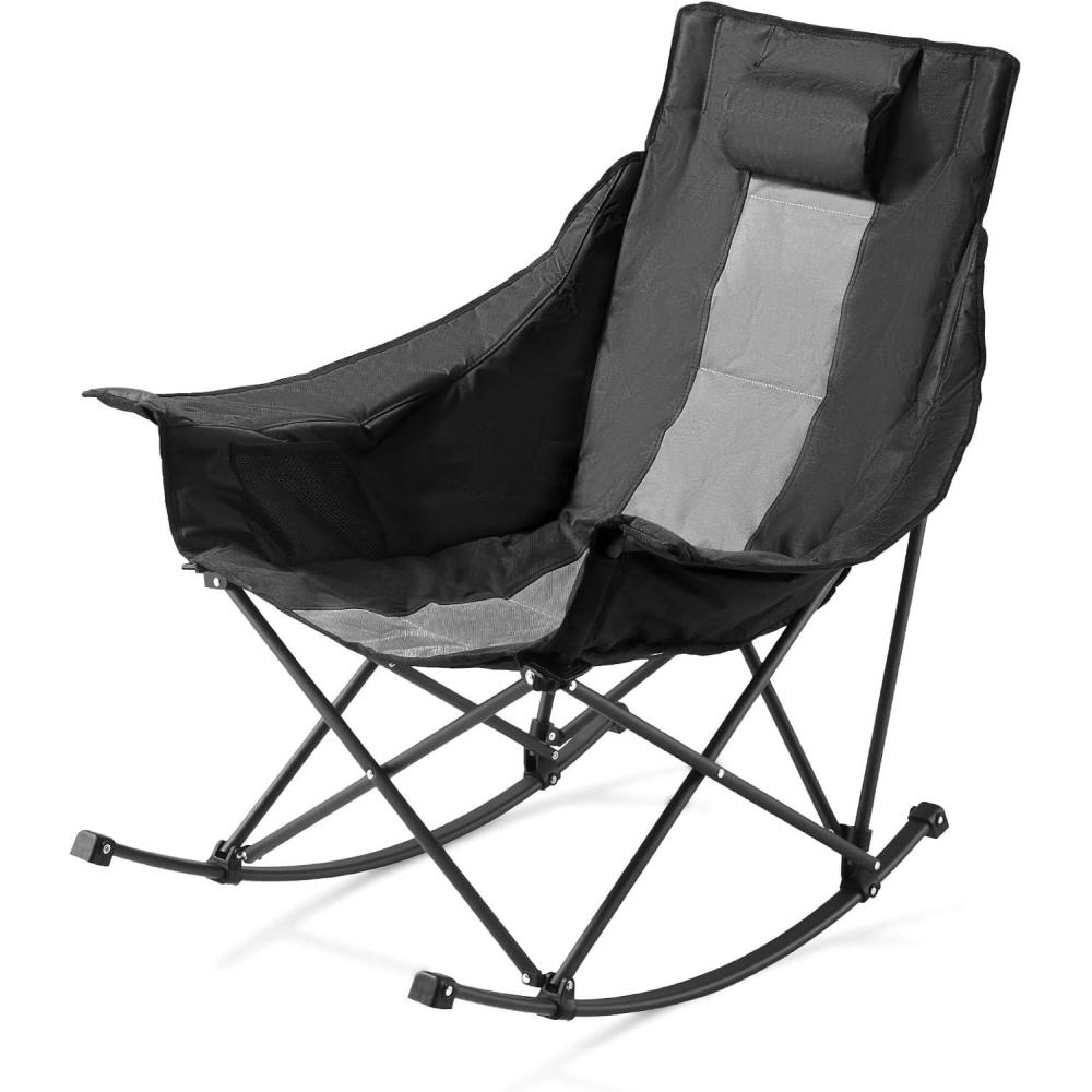imageVEVOR Rocking Camping Chair Portable Folding Rocker HeavyDuty Lawn Chair Recliner with Cupholder ampamp Pocket Supports 225lbs Fully Padded Camp Chairs for Outdoor Patio Backyard Porch GardenHeatedRocker