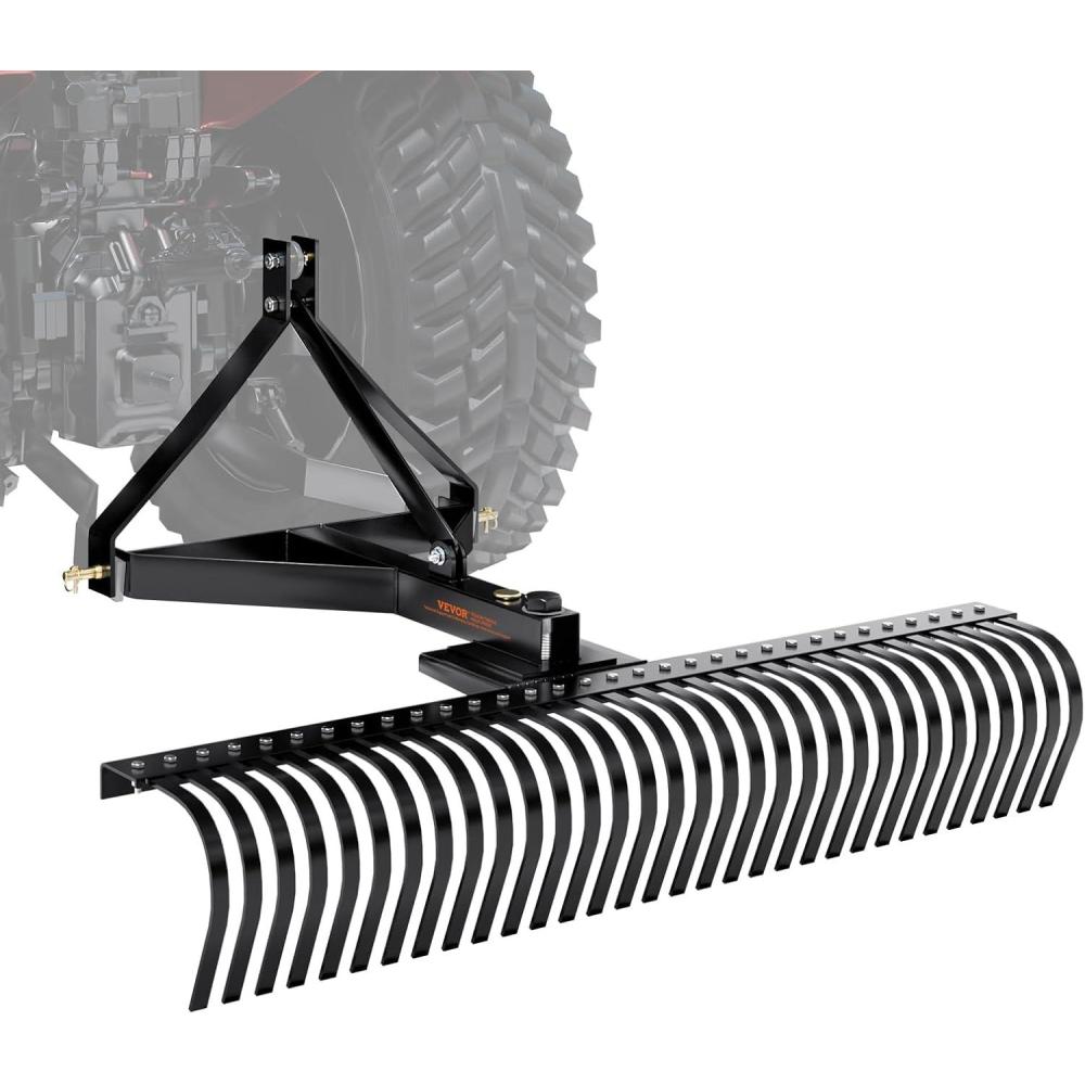 imageVEVOR Tow Behind Dethatcher 40inch Tow Dethatcher with 20 Spring Steel Tines Lawn Dethatcher Rake for ATV or Mower Tow Behind Lawn Rake with Lift Handle for Garden Farm Grass60Dethatcher with 3point Attachments