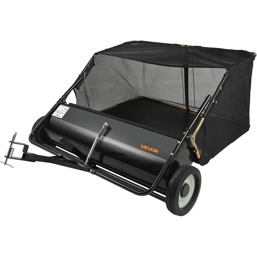 imageVEVOR Tow Behind Lawn Sweeper 50 in Pull Behind Lawn Sweeper 26 cu ft Large Capacity Leaf ampamp Grass Collector Heavy Duty Garden Sweeper with Adjustable Sweeping Height for Yard Lawn Farm