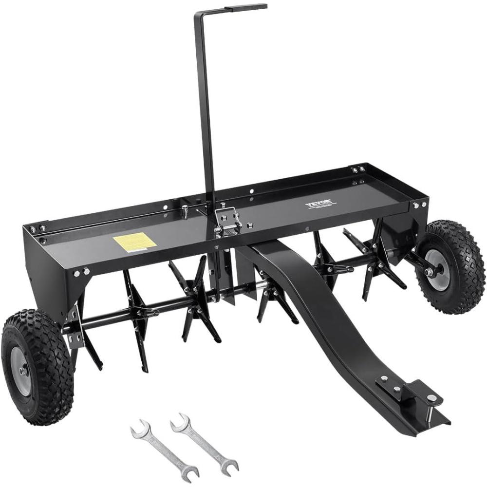 imageVEVOR Tow Behind Plug Aerator 40Inch Tow Behind Lawn Plug Aerator with Universal Hitch Pull Behind Aerator with Iron Spikes Alternately Arranged Lawn Aerator Tow Behind for Gardens Lawns FarmsTow Behind