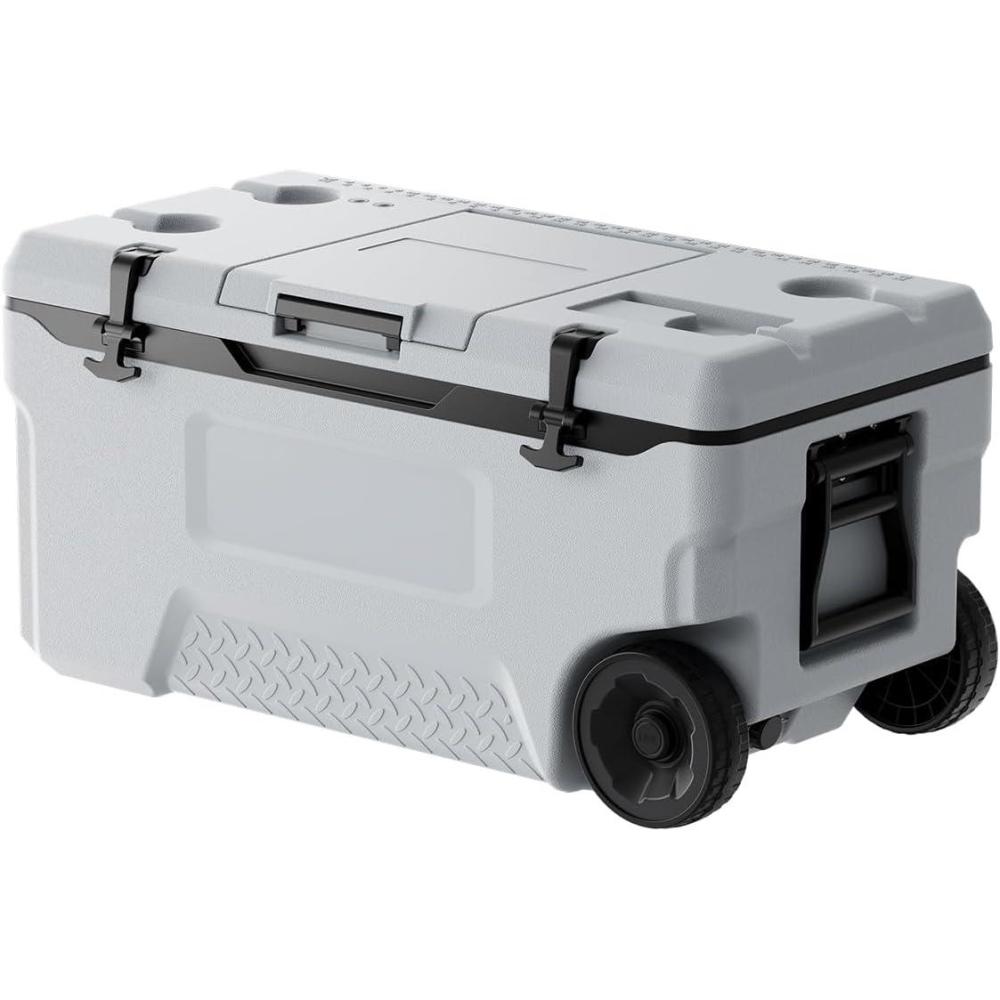imageVEVOR UltraLight Hard Cooler Ice Retention Cooler with Heavy Duty Handle Ice Chest Lunch Box for Camping Travel Outdoor Keeps Cool for up to 6 Days 30 Lighter Than Rotomolded Coolers74QT with wheels