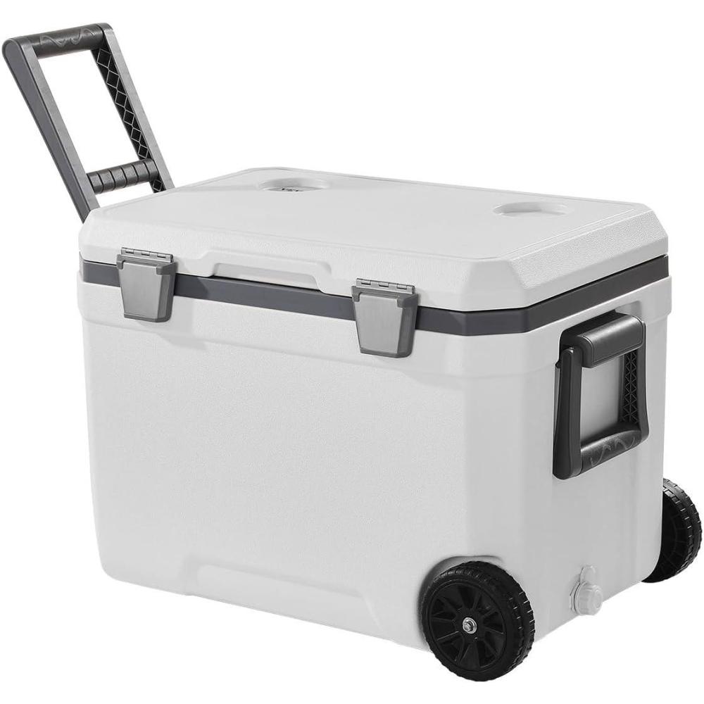 imageVEVOR UltraLight Hard Cooler Ice Retention Cooler with Heavy Duty Handle Ice Chest Lunch Box for Camping Travel Outdoor Keeps Cool for up to 6 Days 30 Lighter Than Rotomolded Coolers45QT with wheels