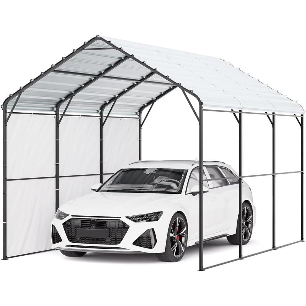 imageVEVOR Upgraded 10x20 FT Heavy Duty Carport Canopy with Rollup Windows AllSeason Portable Garage with Removable Sidewalls ampamp Doors 12 Stakes ampamp 12 Ropes Car Tent for Car Truck Boat EquipmentMetal Carport  White