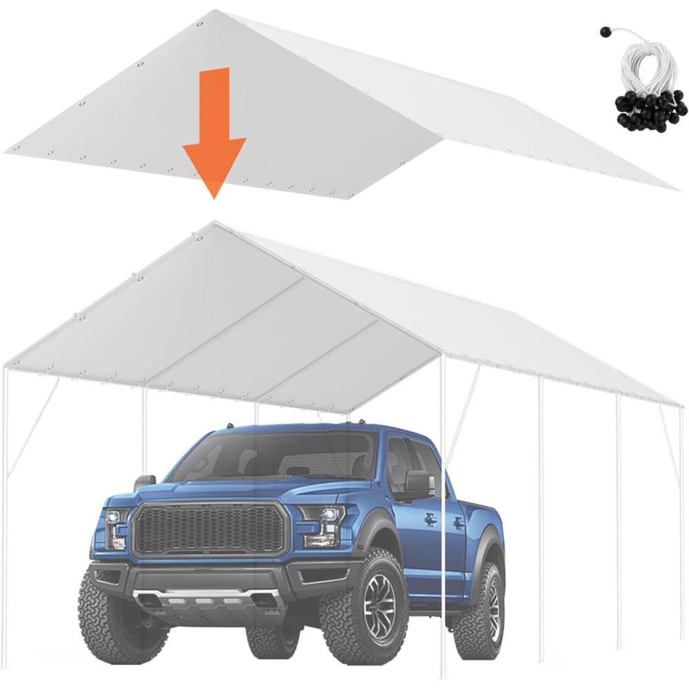 imageVEVOR Upgraded 10x20 FT Heavy Duty Carport Canopy with Rollup Windows AllSeason Portable Garage with Removable Sidewalls ampamp Doors 12 Stakes ampamp 12 Ropes Car Tent for Car Truck Boat EquipmentTop  White