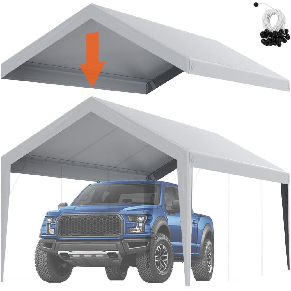 imageVEVOR Upgraded 10x20 FT Heavy Duty Carport Canopy with Rollup Windows AllSeason Portable Garage with Removable Sidewalls ampamp Doors 12 Stakes ampamp 12 Ropes Car Tent for Car Truck Boat EquipmentTop Cover  Gray