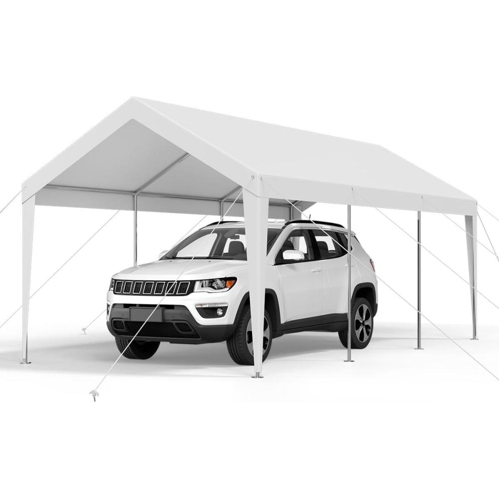 imageVEVOR Upgraded 10x20 FT Heavy Duty Carport Canopy with Rollup Windows AllSeason Portable Garage with Removable Sidewalls ampamp Doors 12 Stakes ampamp 12 Ropes Car Tent for Car Truck Boat EquipmentPE Carport  White