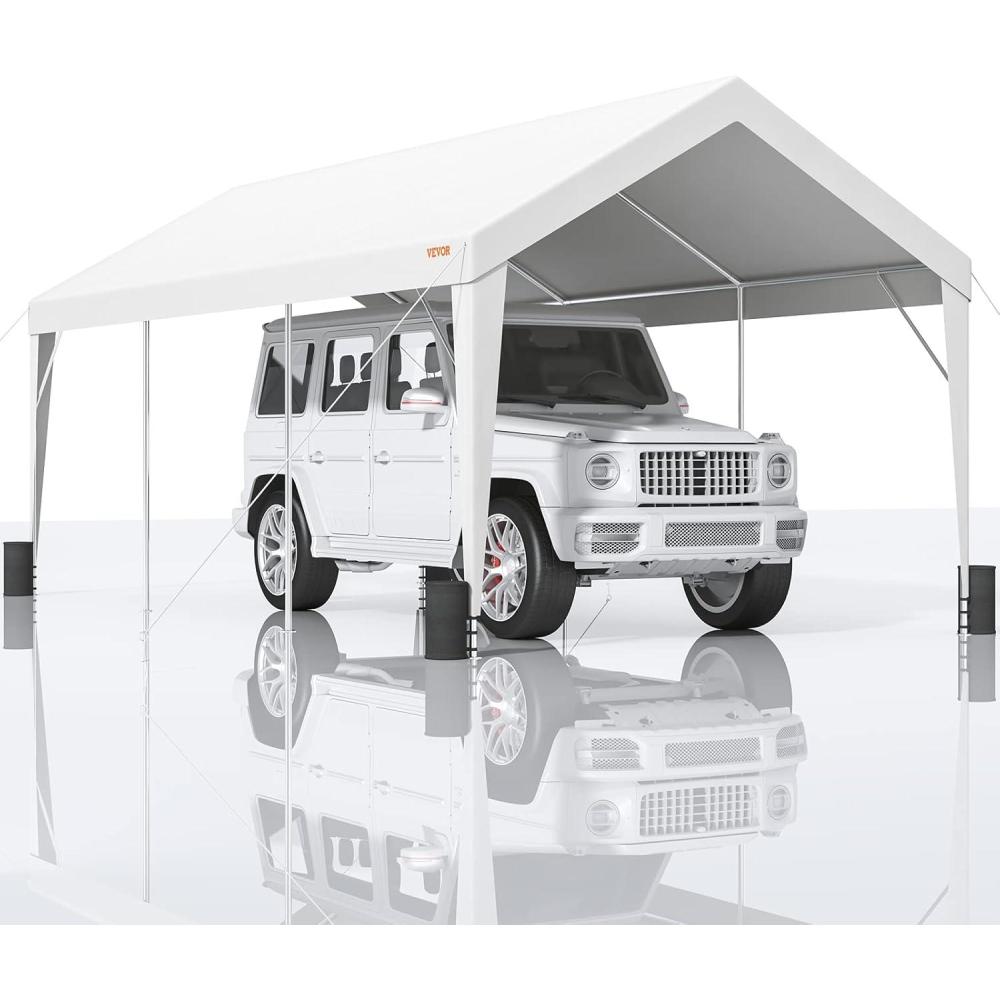 imageVEVOR Upgraded 10x20 FT Heavy Duty Carport Canopy with Rollup Windows AllSeason Portable Garage with Removable Sidewalls ampamp Doors 12 Stakes ampamp 12 Ropes Car Tent for Car Truck Boat EquipmentCarport  White